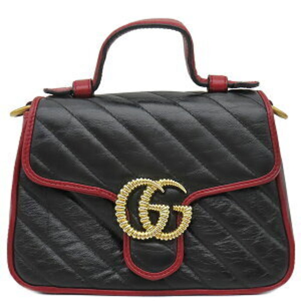 Gucci GG Marmont Bag Top Handle Leather Black Red Shoulder